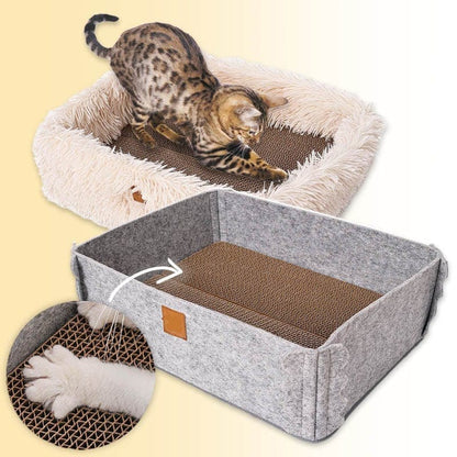 2-in-1 Cat Bed and Scratcher with Raised Sides – Comfortable and Stylish Design for Indoor Use, Neutral Tones 1