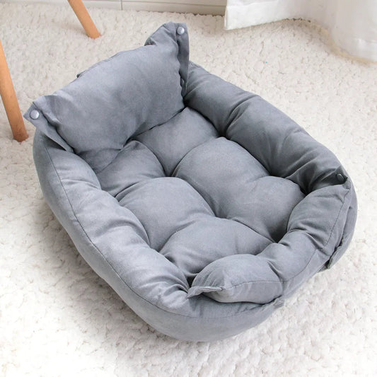 3-in-1 Multifunctional Dog Bed – Cozy Mat, Snug Sofa, Soft Cotton for Small to Medium Pets – Gray, Blue, Brown Options 0