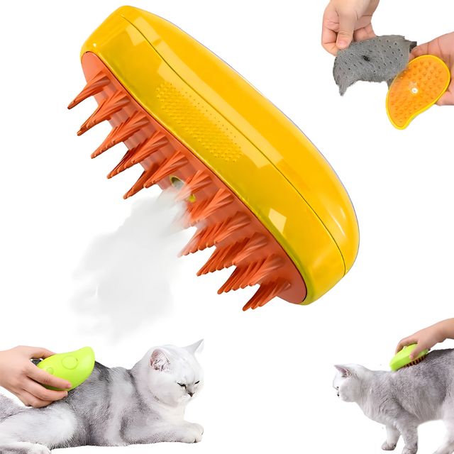 Cat Grooming Brush with Silicone Bristles and Steam Function for Shedding – Best Cat Brush for Healthy, Shiny Coat 0