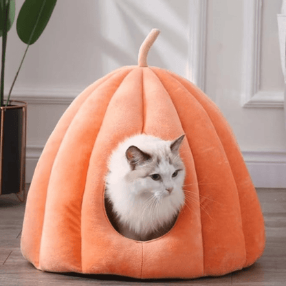 Cozy Closed Cat Bed in Pumpkin Shape – Warm Plush Indoor Bed for Cats, Soft and Breathable Design 3
