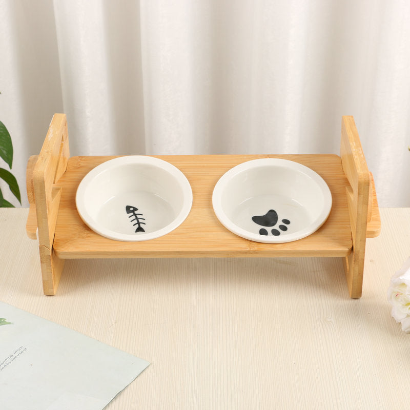 Double Pet Feeding Station - Elevated Dog Bowl Stand with Bamboo Frame and Stainless Steel Bowls for Cats and Dogs 4