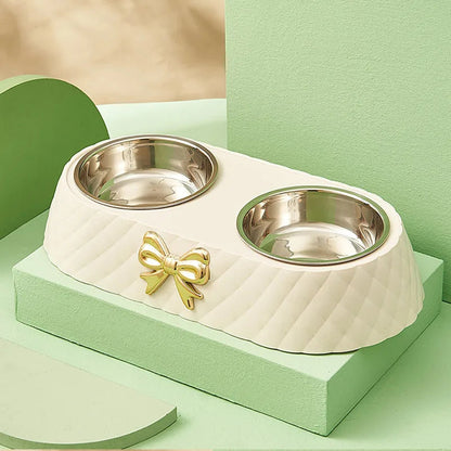 Elegant Stainless Steel Pet Bowl Set with Bow Tie Design – Durable and Stylish Feeding Solution 4