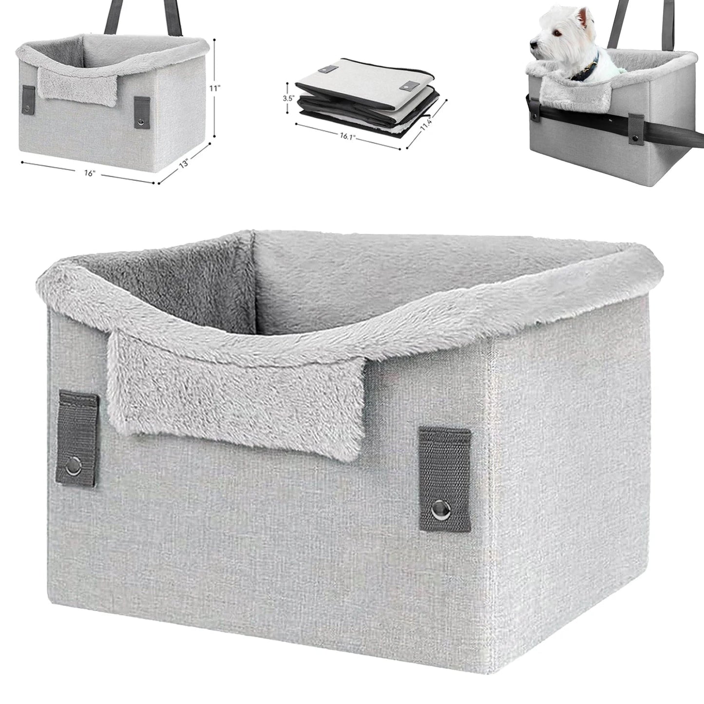 Portable Dog Car Seat for Small Dogs - Foldable Design with Safety Buckles, Ideal Dog Booster Seat for Pets Up to 25Lbs 1